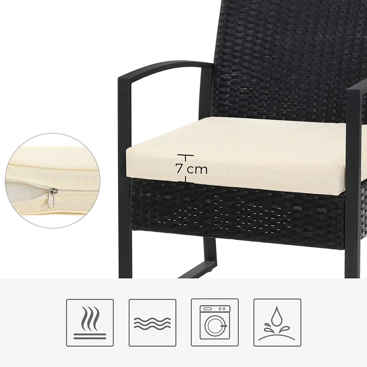 Songmics Tuinmeubelset, 3-delige Set, Van Polyrotan, Voor Outdoor, Terras, Balkon, Tuin, Eenvoudige Montage, Bijzettafel En 2 Stoelen, Zwart-beige - Afbeelding 5