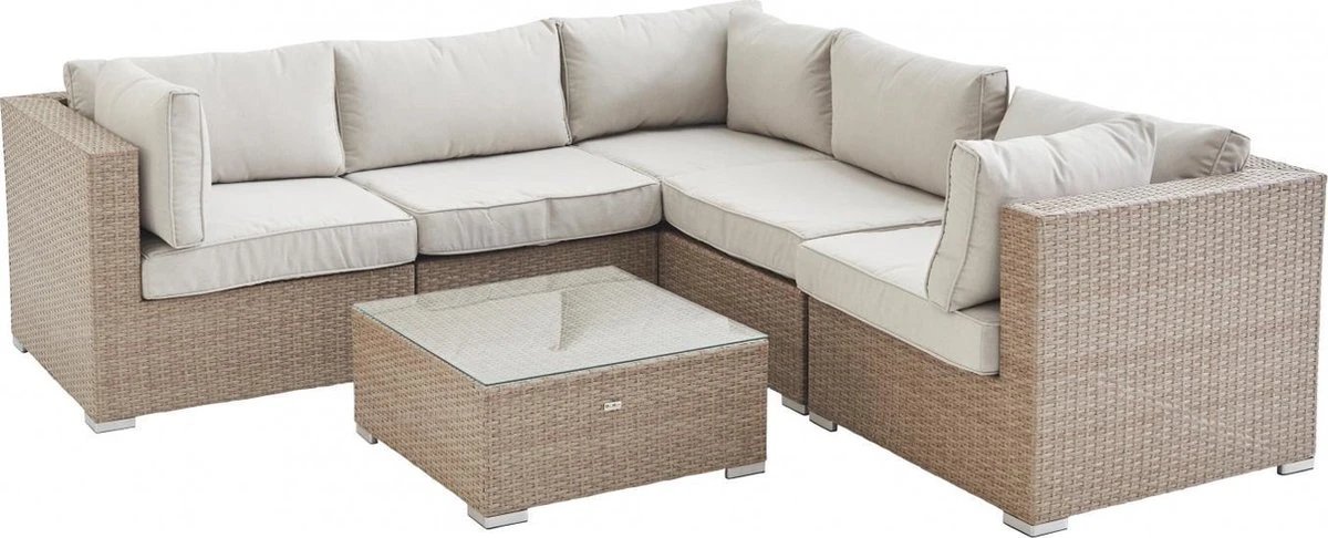 Alice's Garden Loungeset Napoli - 5 Plaatsen - Wicker - 6 Elementen - Beige/Beige - Afbeelding 2