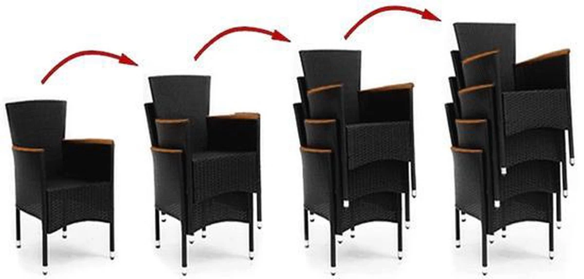 Deuba Polyrattan Tuinset Verona - 6 Stoelen + 1 Tafel Zwart - Afbeelding 10