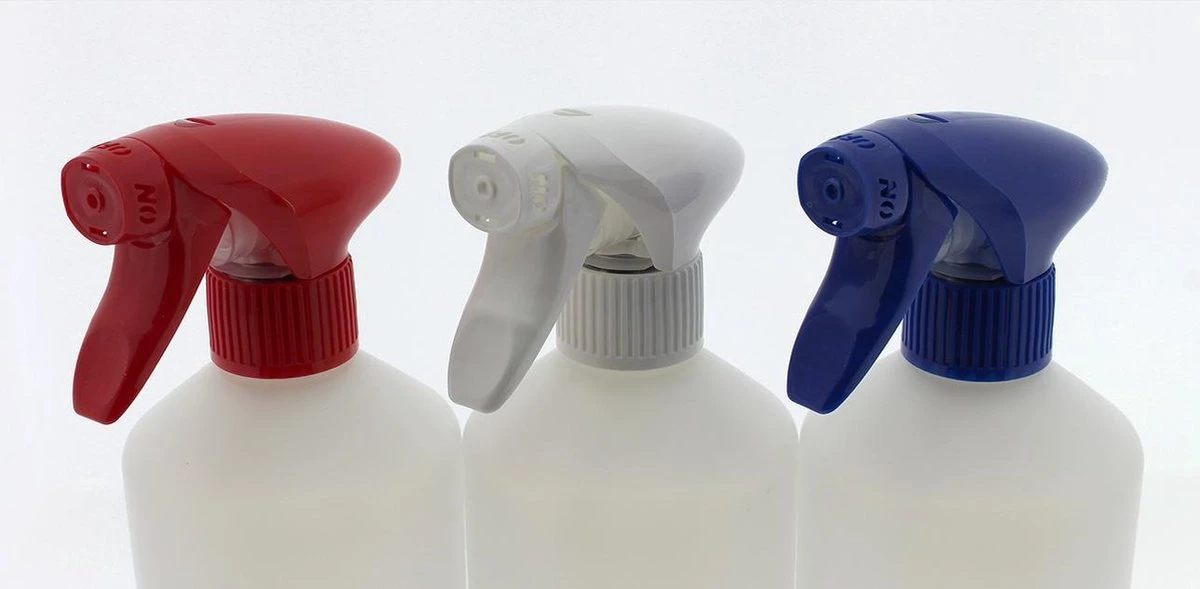 Set Van 3 Lege Sprayflacons 750ml | Professionele Afsluitbare Spraykop | 1 Rode - 1 Witte - 1 Blauwe Spraykop | Navulbaar - Afbeelding 2