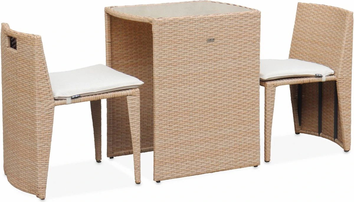 Alice's Garden Balkonset Doppio - 2 Stoelen - Inschuifbaar - Wicker - Beige - Afbeelding 5