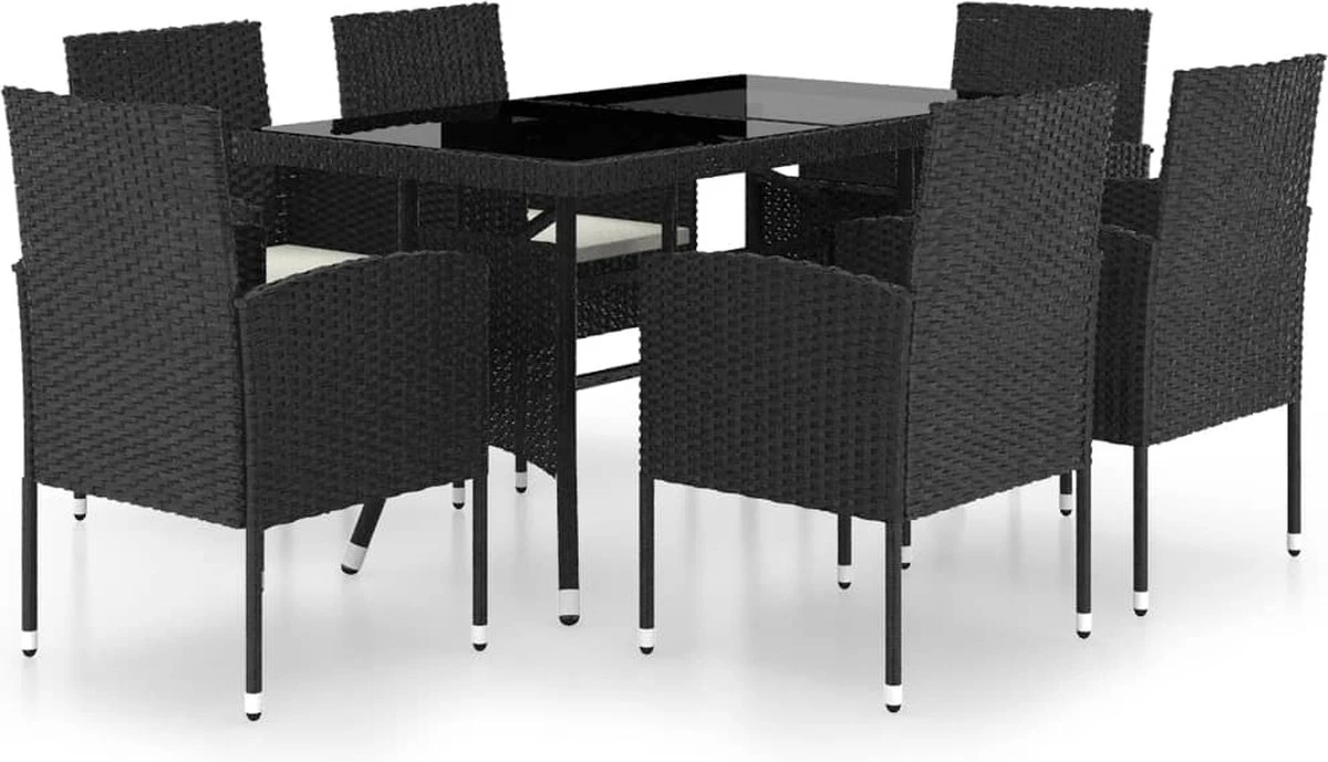 VidaXL 7-delige Tuinset Poly Rattan Zwart - Afbeelding 2