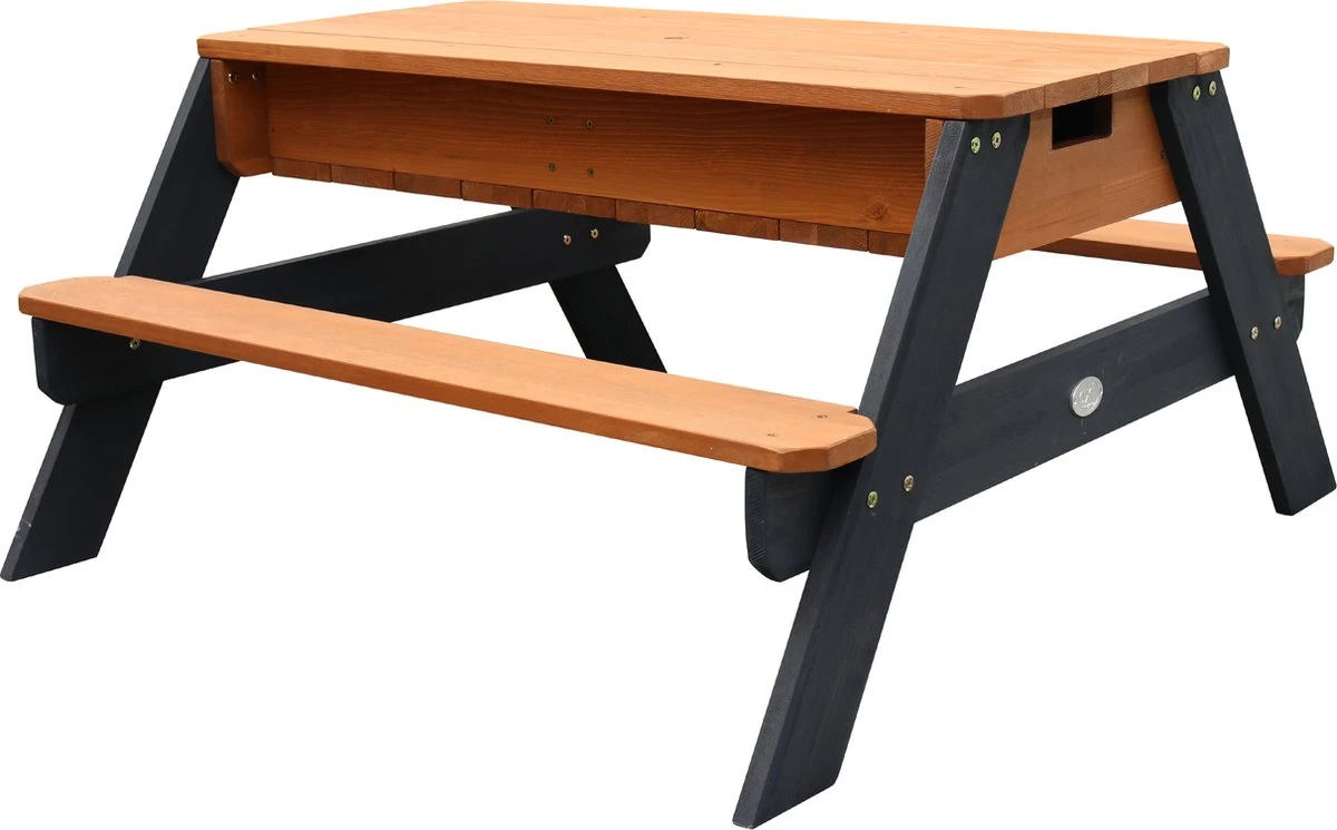 AXI Nick Zand & Water Picknicktafel In Antraciet/Bruin - Parasol Blauw/Wit - Picknick Tafel Voor Kinderen Van Hout - Afbeelding 6