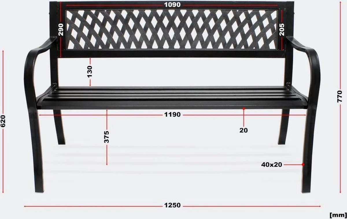 Tuinbank - Marijke -Tuinbankje - Tuinbank Metaal - Tuinbank Hout - Weersbestendig - 126 X 53 X 77 Cm - Afbeelding 5