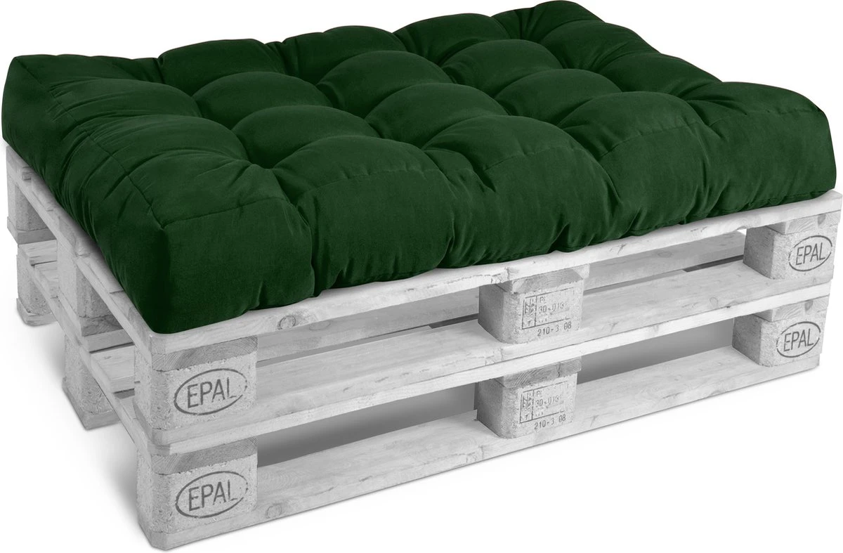 Beautissu Style – Palletkussen Set – 1x Zitkussen 120x80 Cm & 1x Rugkussen 120x40 Cm – Donker Groen - Afbeelding 3