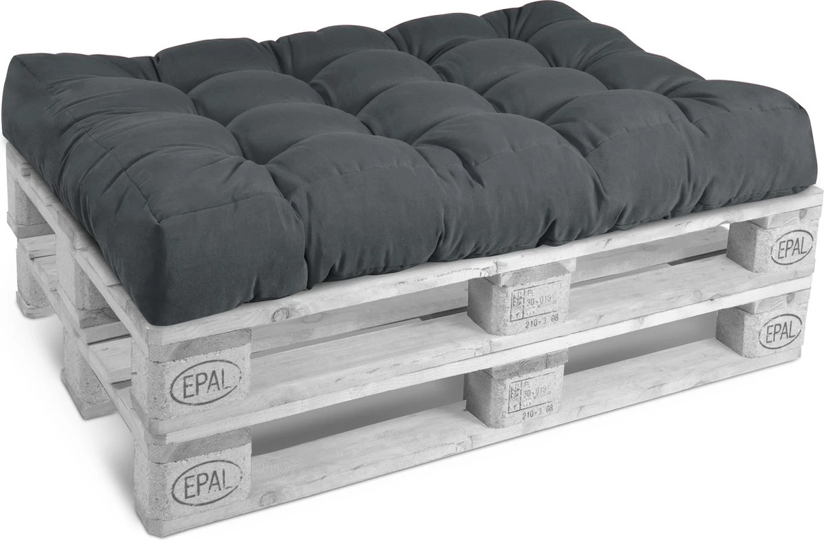 Beautissu Style – Palletkussen Set – 1x Zitkussen 120x80 Cm & 1x Rugkussen 120x40 Cm – Graphiet Grijs - Afbeelding 2