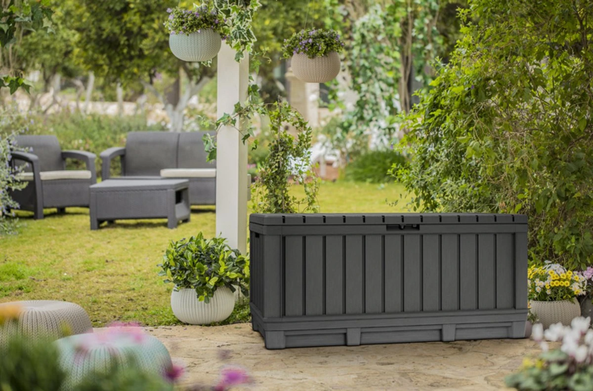 Keter Kentwood Opbergbox - 128x53.6x59 Cm - 350 L - Grafiet - Afbeelding 3