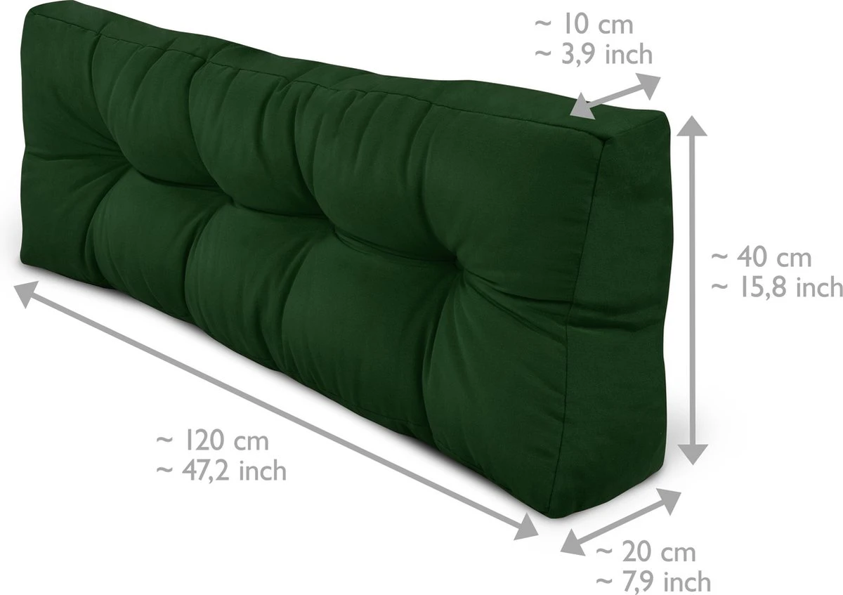Beautissu Style – Palletkussen Set – 1x Zitkussen 120x80 Cm & 1x Rugkussen 120x40 Cm – Donker Groen - Afbeelding 9