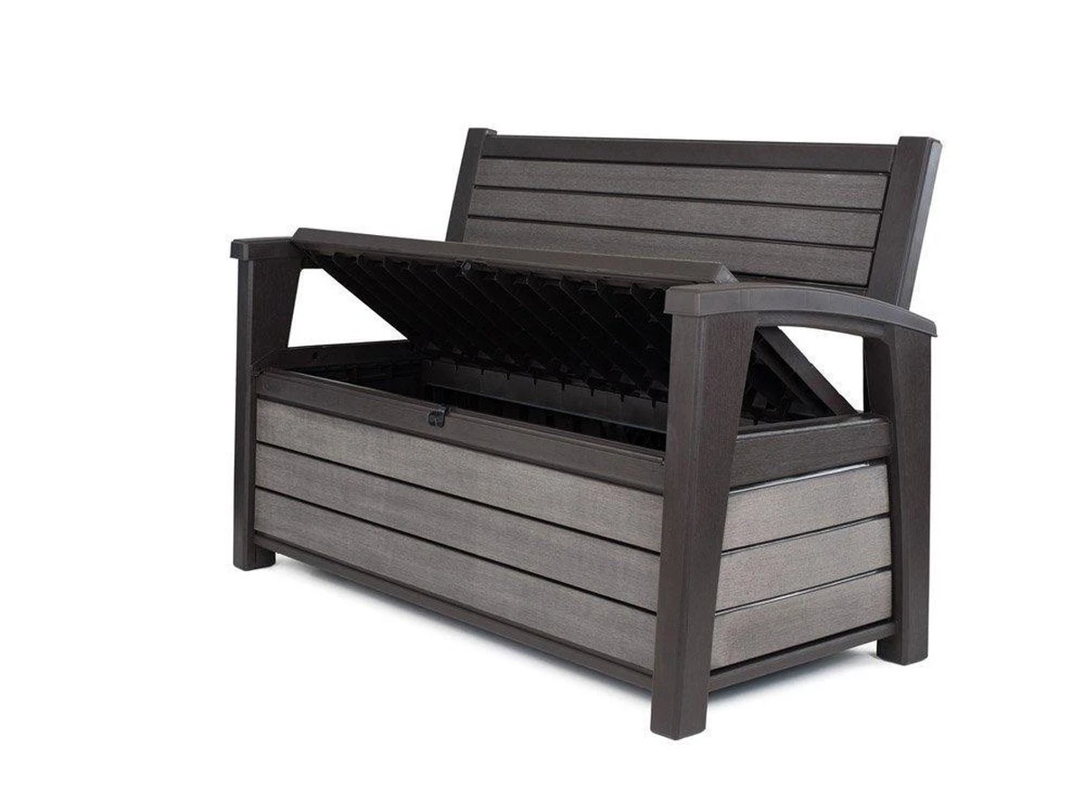 Keter - Hudson Bench Box - 2-zits Bank - Opbergbox - Hout Look & Feel - 227L - 138x63x89cm - Antraciet - Afbeelding 8