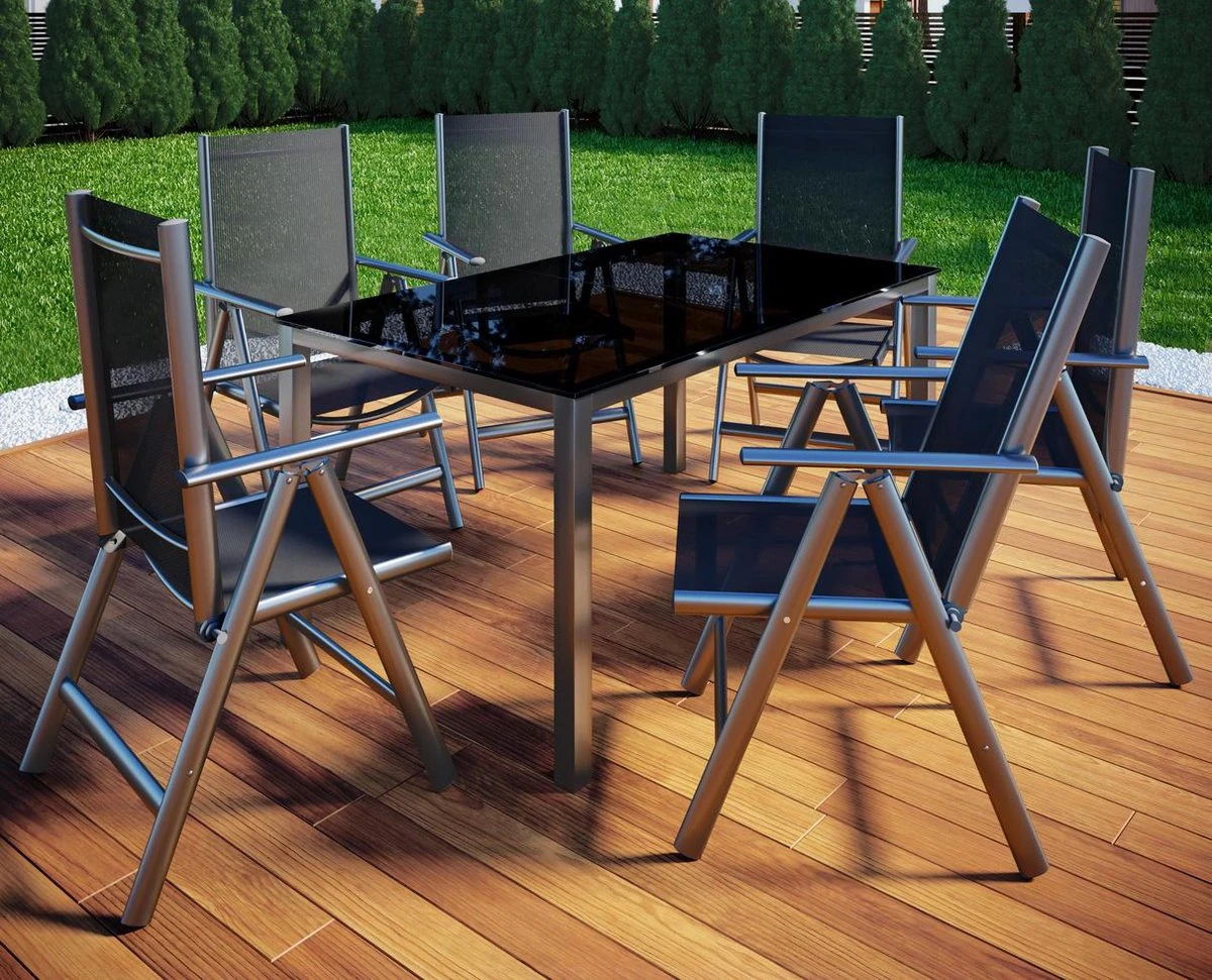 Tuinstoel Standenstoel Aluminium Antraciet 7 Standen Per 2 Stuks - Afbeelding 5