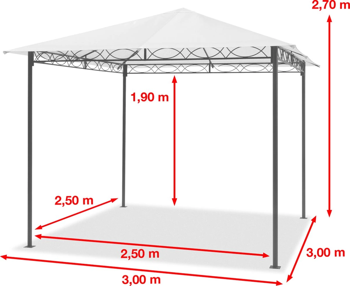 Tuinpaviljoen 3x3 M Waterdicht Paviljoen Met 4 Zijwanden Tuintent Ca. 180 G/m² Dakzeil In Crème Partytent - Afbeelding 4