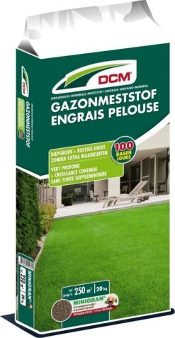 DCM Gazonmeststof – Organisch-minerale Gazonmest - Meststof Met MINIGRAN® Technology - Diepgroene Graskleur - Rustige Groei Zonder Extra Maaibeurten - 250m2 - 20 Kg