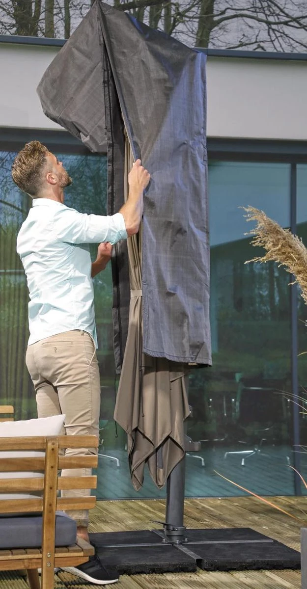 Weersbestendige Parasolhoes - Max. 4 X 4 M - Grijs / Antraciet - Zweefparasol - Afbeelding 2