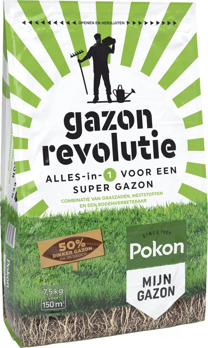 Pokon Gazon Revolutie - 2x7,5kg - Gazonmest / Graszaad / Bodemverbeteraar - Geschikt Voor 300m² - Binnen 15 Dagen Resultaat - Voordeelverpakking - Afbeelding 2