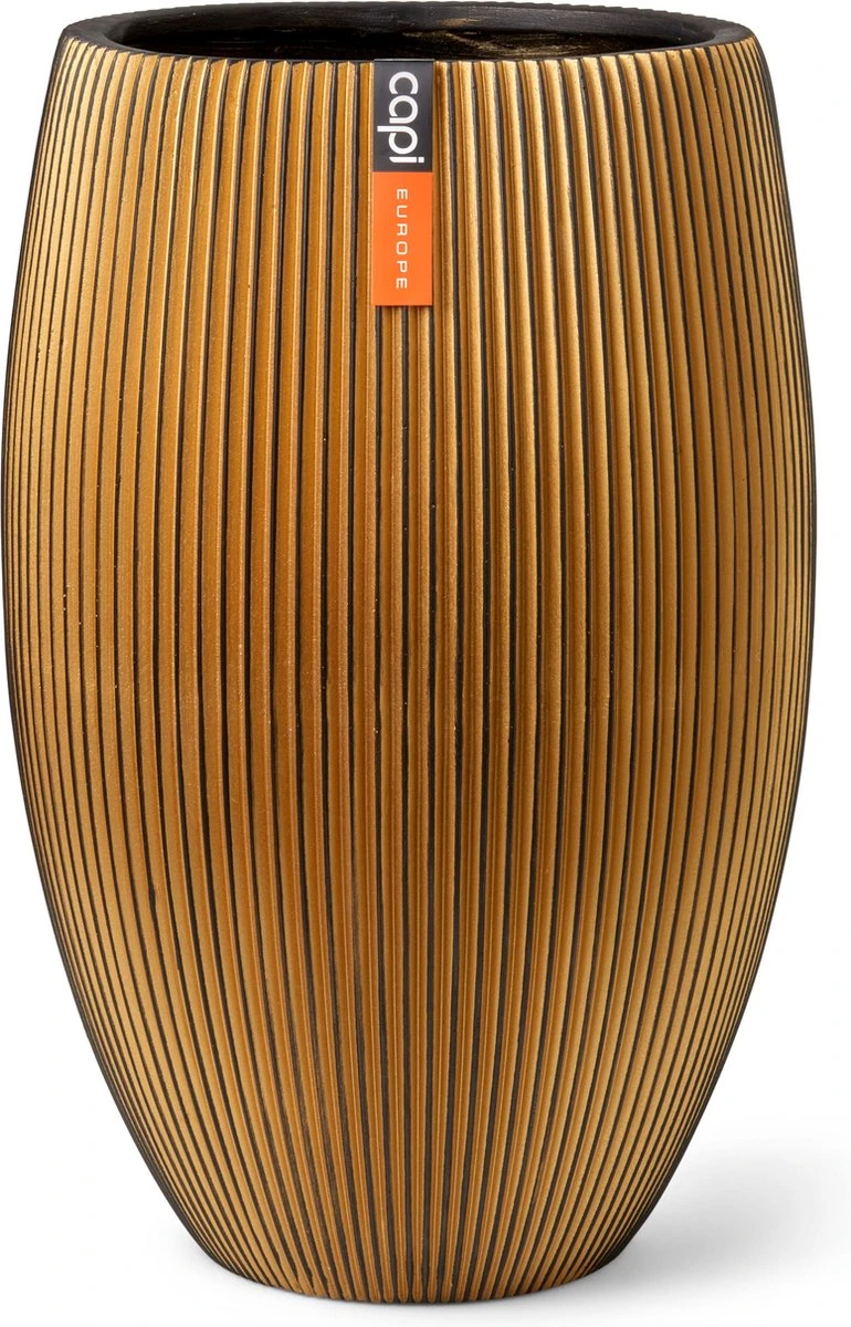 Capi Europe - Vaas Elegant Deluxe Groove XL - 40x61 - Goud - Bloempot Voor Binnen - Opening ⌀29 - GVGB1131