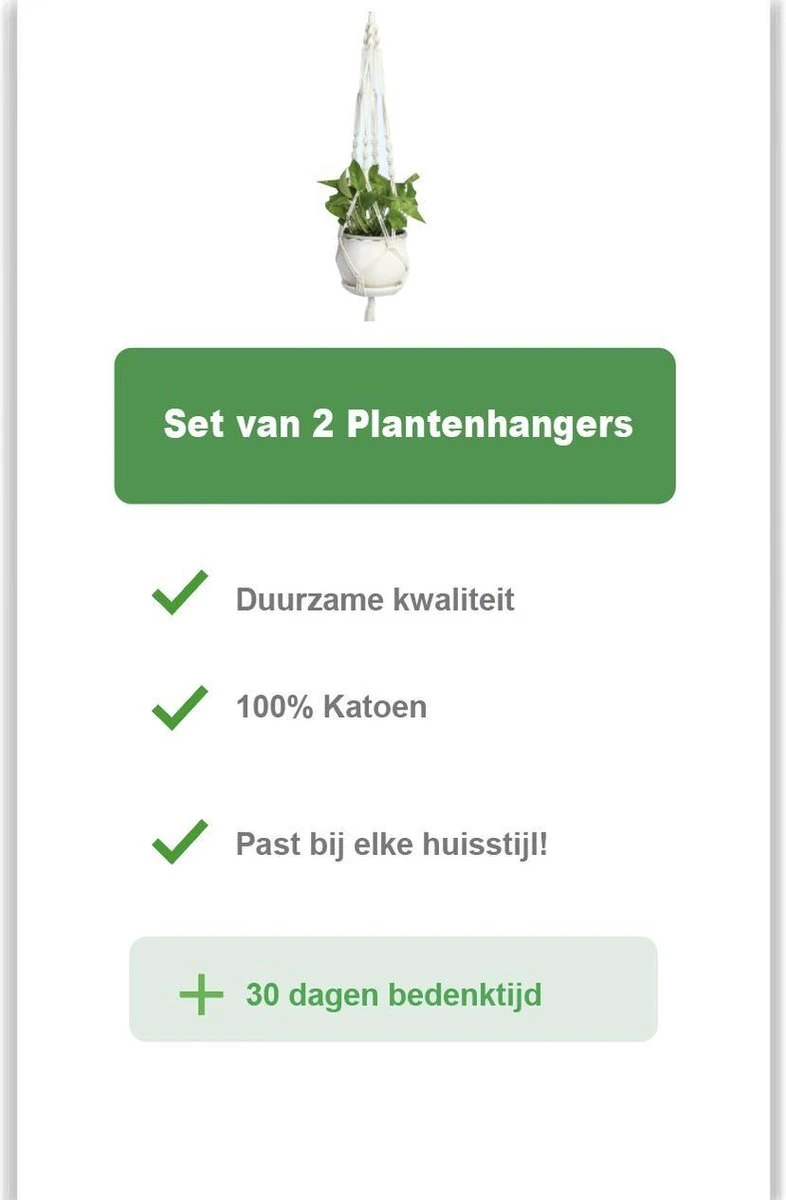 Merkloos Plantenhanger Macramé - Luxe Gevlochten Touw Katoen - 2 Stuks - Plantenpot Ophangen - Afbeelding 6