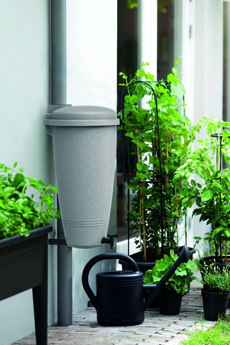 Elho Green Basics Rain Catcher 33 - Regenton Voor Balkonbuiten - Ø 33.5 X H 73.5 Cm - Grijs/Living Concrete - Afbeelding 5