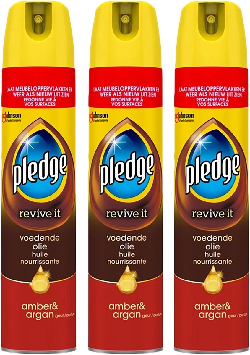 3x Pledge Revive It Meubelolie Spuitbus - Amber & Argan - Voedende Olie - 3 X 250ml