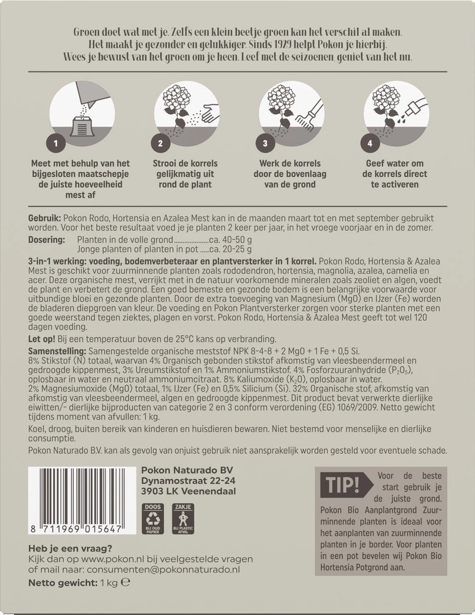 Pokon Rhododendron, Hortensia & Azalea Mest - 1kg - Meststof - 3-in-1 Werking - Afbeelding 5