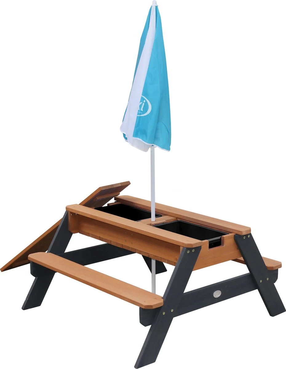 AXI Nick Zand & Water Picknicktafel In Antraciet/Bruin - Parasol Blauw/Wit - Picknick Tafel Voor Kinderen Van Hout - Afbeelding 11
