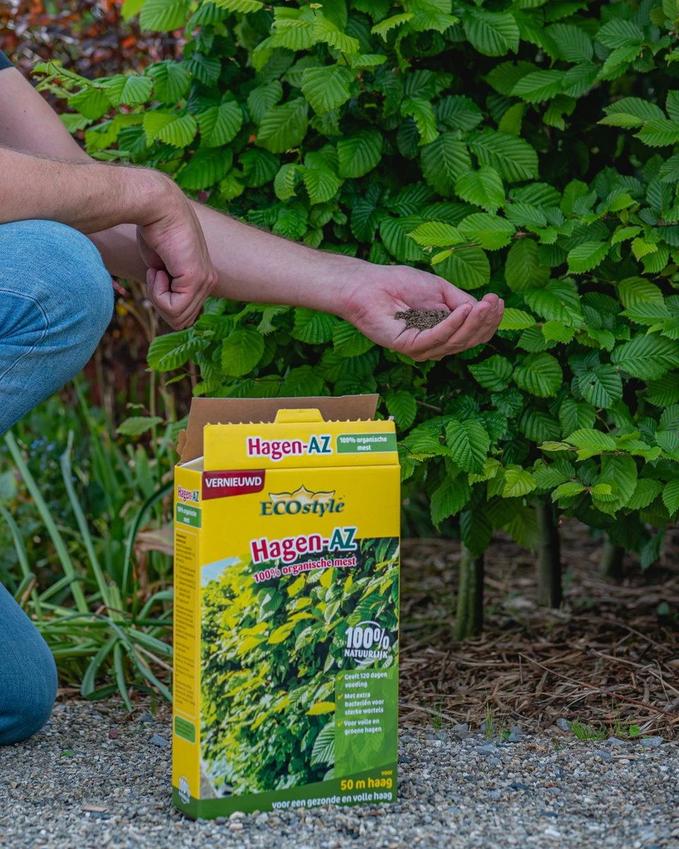 ECOstyle Hagen-AZ Organische Tuinmest - Voor Gezond Bodemleven - Remt Uitval Van Bladeren - 120 Dagen Voeding - Voor 50m Haag - 2,75 KG - Afbeelding 3