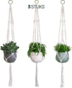 Gadgy Plantenhanger Macramé 3 Stuks - Luxe Gevlochten Touw Katoen - Plantenpot Ophangen - Hangpot